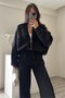 Fleece oversize Black Bomber Jacket Tracksuit Set - 2