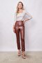 Women's Violet Light Lycra Leather High Waist Ankle-Length Trousers with German Pockets-Tan - 2