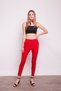 High Waist Thick Belted Pockets Skinny Leg Ankle Length Cotton Stretch Fabric Fabric Trousers-Red - 2