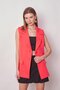 Women's Collared Pocket Covered Lightweight Lycra Woven Fabric Oversize Blazer Vest-Coral - 5