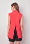 Women's Collared Pocket Covered Lightweight Lycra Woven Fabric Oversize Blazer Vest-Coral - 4