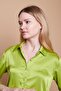 Satin Fabric Collared Capri Sleeve Stylish Office Shirt-Olive Green - 3
