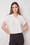 Laced Back Low-cut Off-shoulder Lycra-free Stylish Fabric Shirt-Cream - 6
