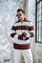 Men's Half Zipper Two Color Knitted Sweater Brown - 3