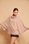 Lace Collar Turtleneck Bat Model Relaxed Cut Oversize Knitwear Blouse-Dark Beige - 2