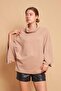 Lace Collar Turtleneck Bat Model Relaxed Cut Oversize Knitwear Blouse-Dark Beige - 3
