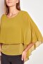 Chiffon Detailed Front Underwire Back V-Neck Winged Lycra Stylish Blouse-Oil Green - 5