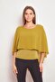 Chiffon Detailed Front Underwire Back V-Neck Winged Lycra Stylish Blouse-Oil Green
