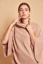 Lace Collar Turtleneck Bat Model Relaxed Cut Oversize Knitwear Blouse-Dark Beige - 6