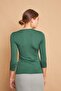 Wrap Double Breasted Neck Capri Three Quarter Sleeve Body Blouse - Green - 2