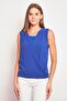 Chiffon Detailed Wrap Sleeveless Stylish Lycra Shiny Fabric Blouse-Sax - 3