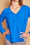 V-Neck Pleated Collar Long Sleeve Lycra-Free Stylish Shirt Fabric Comfortable Cut Blouse-Sax - 6