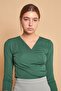 Wrap Double Breasted Neck Capri Three Quarter Sleeve Body Blouse - Green - 5