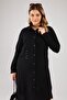 Women's Large Size Rhinestone Ayrobin Gomlek Tunik Black
