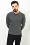 Checked Slim Fit Zippered Polo Collar Men's Knitwear Sweater Anthracite - 11367.22K - 3
