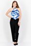 Women Halter Neck Sleeveless Abstract Print Satin Top, Blue Combo - 3