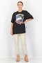 Women Crew Neck Short Sleeves Graphic Print T-shirts, Black - 4