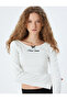 Crop T-Shirt Spanish Sleeve Slogan Embroidered Boat Neck Bow Tie Slim Fit