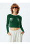 Crop T-Shirt with College Print on the Back, Crew Neck, Ribbed, Slim Fit - 3