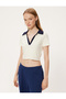 Crop T-Shirt Polo Neck Buttoned Short Sleeve Bias Slim Fit - 3