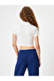 Crop T-Shirt Polo Neck Button Short Sleeve College Embroidered Slim Fit - 4