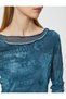 Long Sleeve T-Shirt Transparent Printed Boat Neck - 5
