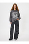 Oversize Sweatshirt with Butterfly Print, Crew Neck, Embossed