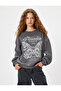 Oversize Sweatshirt with Butterfly Print, Crew Neck, Embossed - 2