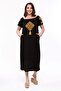 Women's Plus Size Madonna Collar Tassel Embroidered Black Dress