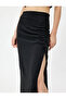 Long Skirt with Slit Detail, Gathered A-Line, Standard Waist - 5