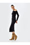 Midi Dress Asymmetrical Collar Draped Slim Fit Long Sleeves - 2