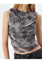 Sleeveless Top Draped Tulle Abstract Patterned Slim Fit - 5