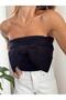 Women's Tweed Fabric Zippered Strapless Bow Detailed Black Bustier - 2