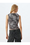 Sleeveless Top Draped Tulle Abstract Patterned Slim Fit - 4