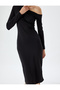Midi Dress Asymmetrical Collar Draped Slim Fit Long Sleeves - 5