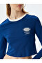 Crop T-Shirt Long Sleeve College Printed Crew Neck Bias Slim Fit - 5