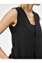 V-Neck Crepe Fabric Long Vest with Side Window Detail - 5