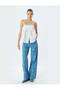 Wide Leg Jeans with Standard Waist, Bow Pattern, Buttons and Pockets - Wide Leg Jean