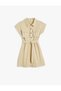 Shirt Collar Dress with Cargo Pockets, Belt Detail, Buttoned, Cotton