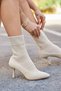 Daily Women's Stretch Knitwear Thick High Heeled Beige Boots Bootie Socks Pointed Toe Shoes 169