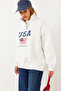 Women's White Arım Zippered Usa Printed Stand Collar Sweatshirt 60251880 - 4