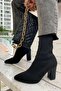 Daily Black Women's Coated Thick Heel Stretch Socks Nude Pointed Toe Shoes 167 - 3