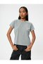 Short Sleeve Cotton Glitter Crew Neck T-Shirt - 3
