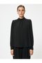 Chiffon Blouse with Cuffs, High Collar, Long Sleeves and Draped Detail - 3