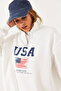 Women's White Arım Zippered Usa Printed Stand Collar Sweatshirt 60251880 - 5
