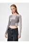 Crop T-Shirt Long Sleeve Camisole Color Block Ribbed Slim Fit - 3
