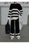 Striped Color-blocked Soft Textured Sweater Trousers Top-bottom Knitwear Winter suit - 3