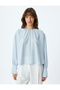 Long Sleeve Blouse with Cuffs, Round Draped Collar, Crepe Fabric - 3