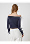 Madonna Collar Off-The-Shoulder Long Sleeve Ribbed Crop T-Shirt - 4