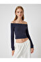 Madonna Collar Off-The-Shoulder Long Sleeve Ribbed Crop T-Shirt - 3